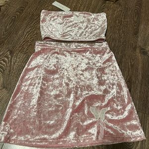 Velvet Pink Mini Skirt - Soft Crushed Velvet